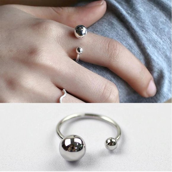 NEW 925 Sterling Silver Bead Ball Adjustable Ring - Picture 1 of 8